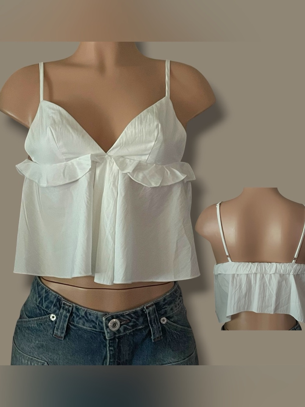 SHEIN White Ruffle Crop Cami Size Small NWT